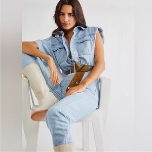 Free People we the free Marci coverall denim jumpsuit light wash small